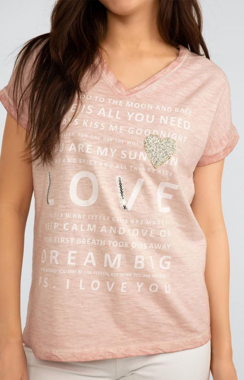 T-shirt à col en V - LOVE