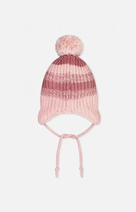 Tuque péruvienne rayé pour bébé en tricot rose (12-24M)